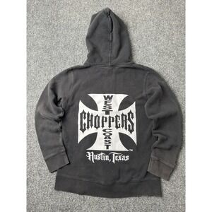 Womens Hoodie West Coast Choppers Iron Cross Black Full Zip Sweatshirt, Size L